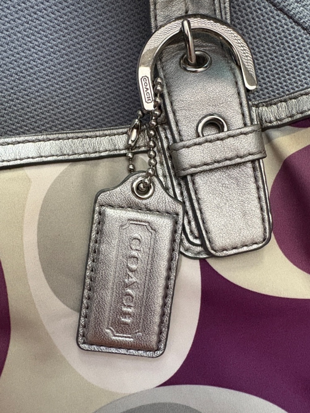 Coach Vintage F17407 Purple and Gray Y2K Signature Tote with Silver Trim - Picture 2 of 13